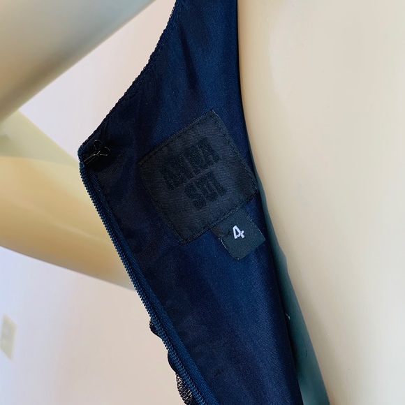 ANNA SUI Navy Blue Tulle Party Dress Red Rose Midi - Picture 6 of 6